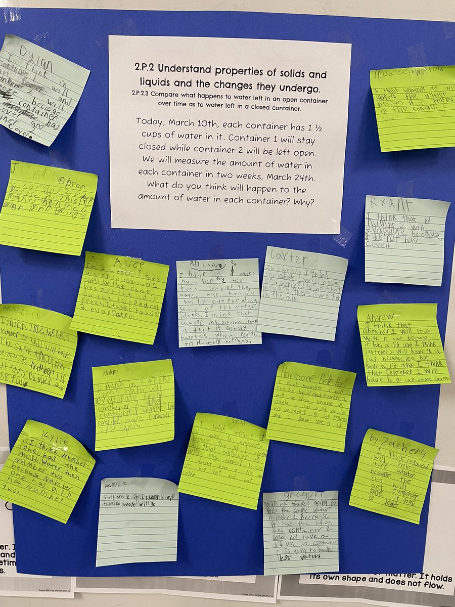 aoachievers's tweet photo. Predictions have been made. In two weeks we’ll check to see what, if any, changes have happened to the amount of water (1.5 cups) in the containers. #science #secondgrade @myAOfamily https://t.co/H0QQEtLAU8