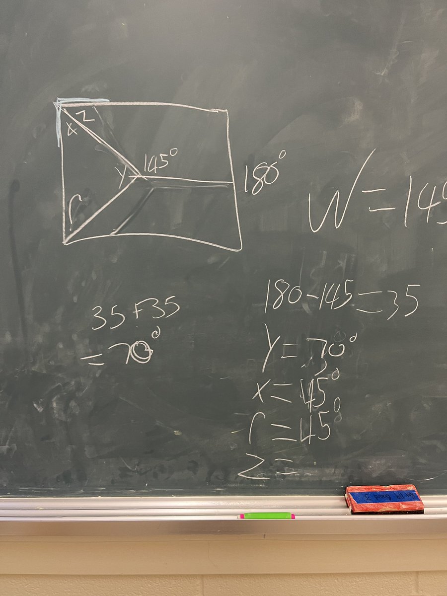 JenBrownEdu's tweet photo. I will measure one angle. Ss Pick which one and develop a plan with their seat groups. Then to the boards in VRG as I measure one and they try and solve for the rest. #FlagFriday #Geometry #tvdsbmath #destreammath #thinkingclassroom #vnps https://t.co/69L3aWRdd4