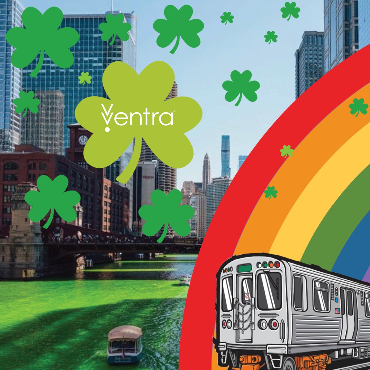 Whether you're coming to the city for the annual Chicago River dyeing, St. Patrick's Day Parade, or hanging out with friends, get to all your favorite #StPatricksDay traditions with <a href="/Metra/">Metra</a>, <a href="/CTA/">cta</a>, and <a href="/PaceSuburbanBus/">Pace Suburban Bus</a> with #Ventra! In a rush? Tap your credit card to skip the line!