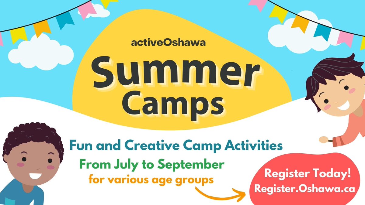activeoshawa's tweet image. Get started on planning a fun-filled summer for the kids.

Register for summer camp programs like L'il Tykes Camp, Athletic Adventures Camp, Hockey Camp and much more! Complete your registration online at register.oshawa.ca. To learn more, visit Oshawa.ca/summercamps.