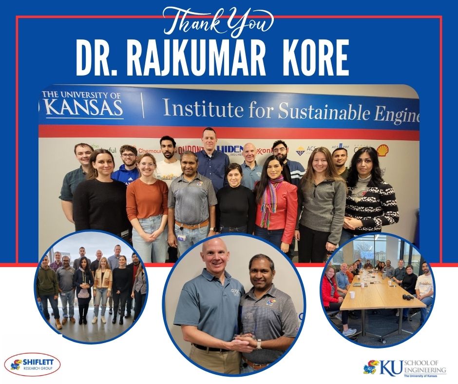 KUShiflettGroup's tweet photo. Thank you, Dr. Rajkumar Kore, for 5 years with The Shiflett Research Group - Dr. Kore has been working as a Senior Researcher with Dr. Mark Shiflett since 2018 and has accepted a position with INVISTA in Orange, TX. Congratulations Dr. Kore and best wishes in your new role! https://t.co/Tbh5c1SoGB
