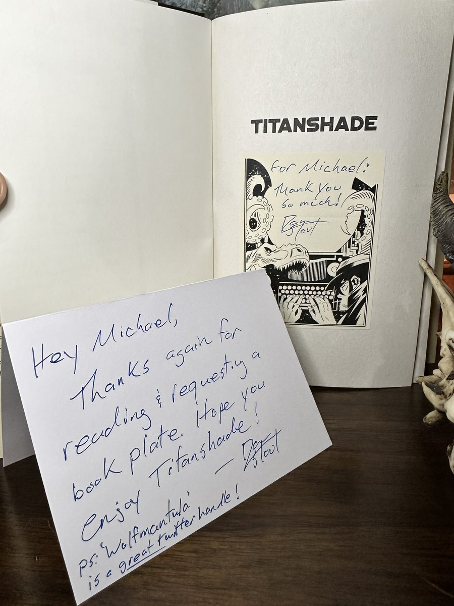 Been interested in this since I saw the cover a year or two ago, found a hardback at my local HPB.
Then I was able to get a signed bookplate and note by <a href="/DanStout/">Dan Stout (not around here much anymore)</a> for it! 
I’ll be reading this soon!