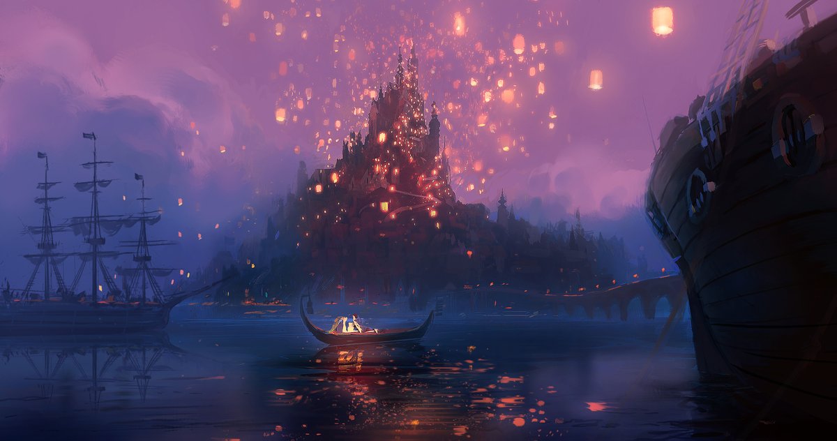 The lanterns fill the night sky in this visual development art from Tangled. 🎨: Jeff Turley, Visual Development