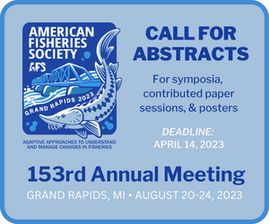 AmFisheriesSoc's tweet photo. Abstract submission is now open for #AFS153, August 20-24, in Grand Rapids, Michigan. This year’s theme is “Adaptive approaches to understand and manage changes in fisheries." Browse the 45 symposium topics and submit your abstract by April 14: https://t.co/w7w9tUfHxX https://t.co/4WlE8TAr64