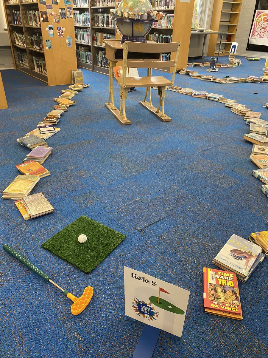 MrsHusstege's tweet image. Sneak peek into next week in the library…#LibraryMiniGolf  @LincolnWPS Thanks to the team of family members who came to help set up today! #LincolnLLovesReading