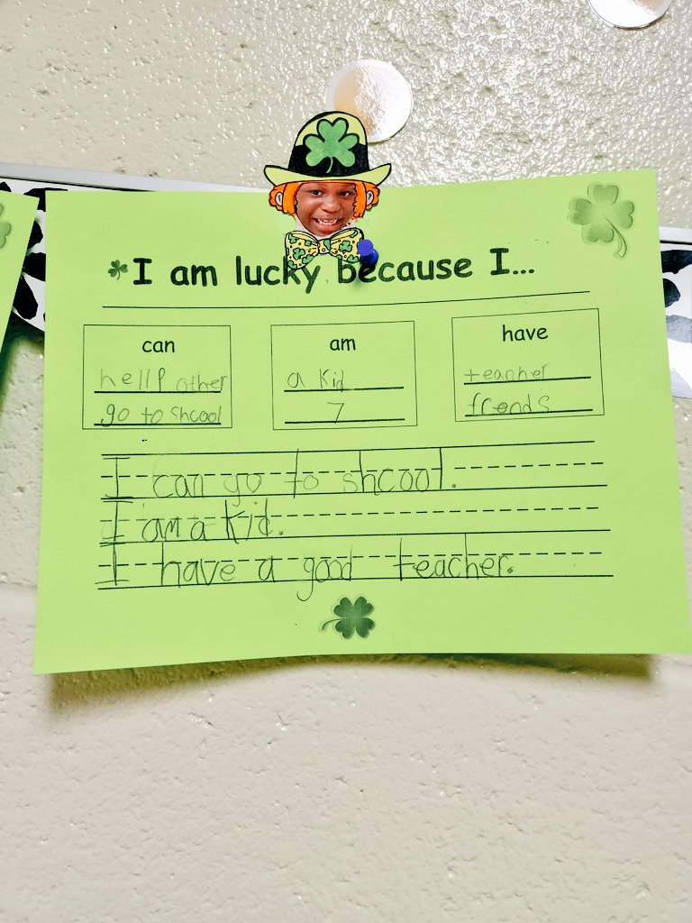 Mrs. Barnard's 1st grade class wrote about how lucky they are. Their responses will warm your heart faster than a cup of Irish coffee! 🍀☘️ <a href="/FHES_TWEET/">Flint Hill Wolf Pack</a>