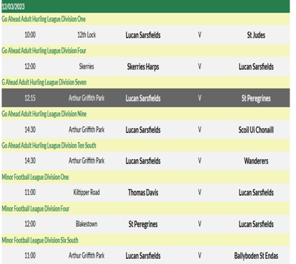 Check out the fixtures this week-end, plenty of exciting games at home, so come out and support your club
#lucansarsabú