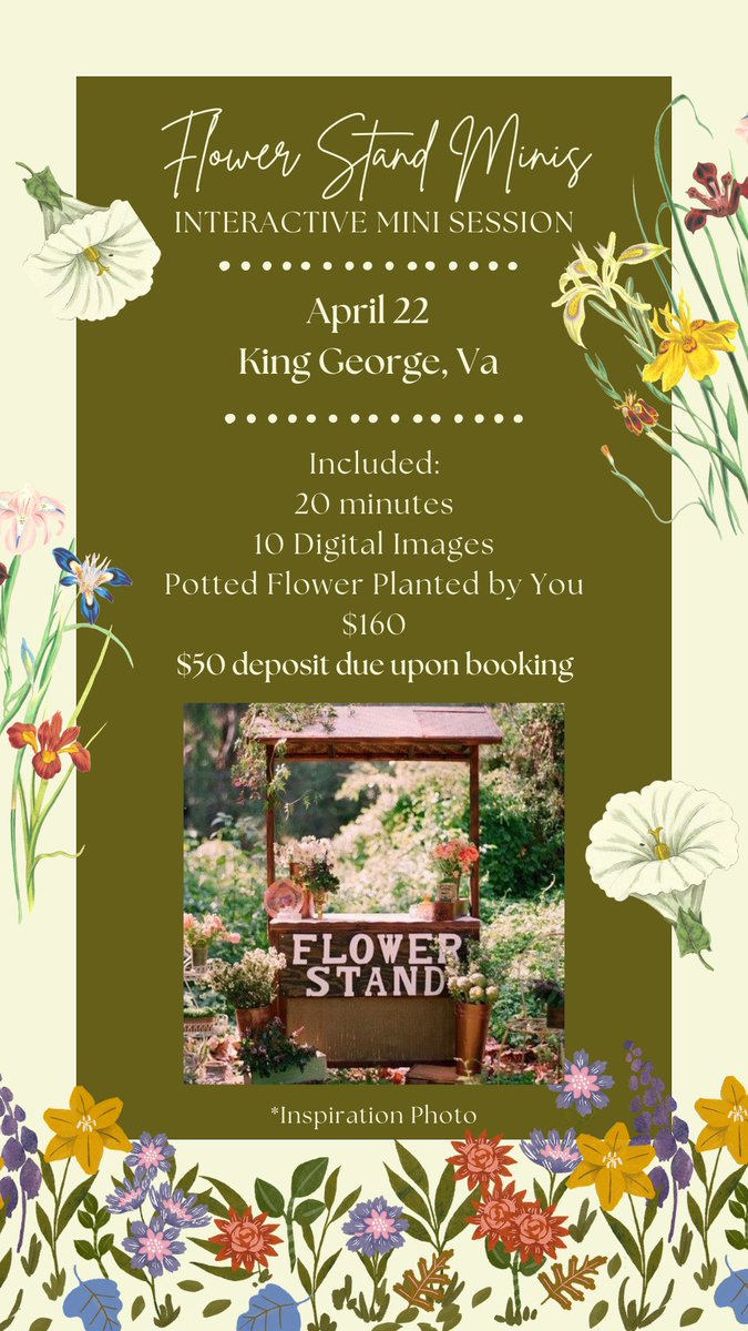 Booking link will be released Monday!

#spring #springminis #SpringForward #flowerstand #flowercart #FridayVibes #photographer #virginiaphotographer