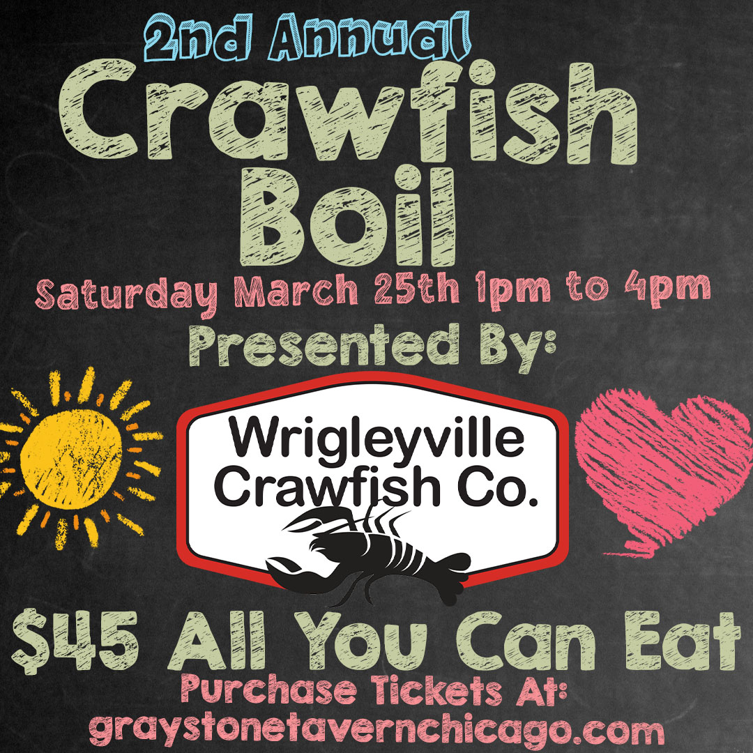 graystonetavern's tweet photo. Hard to believe it's been a year since the 1st annual Crawfish Boil by our very own Jacob and Cathi Martinez/Wrigleyville Crawfish. If you were here then, you remember how great it tasted. If you weren't, you should've been! Tickets available at https://t.co/xZXAUbfRMF https://t.co/VIehoCadyF