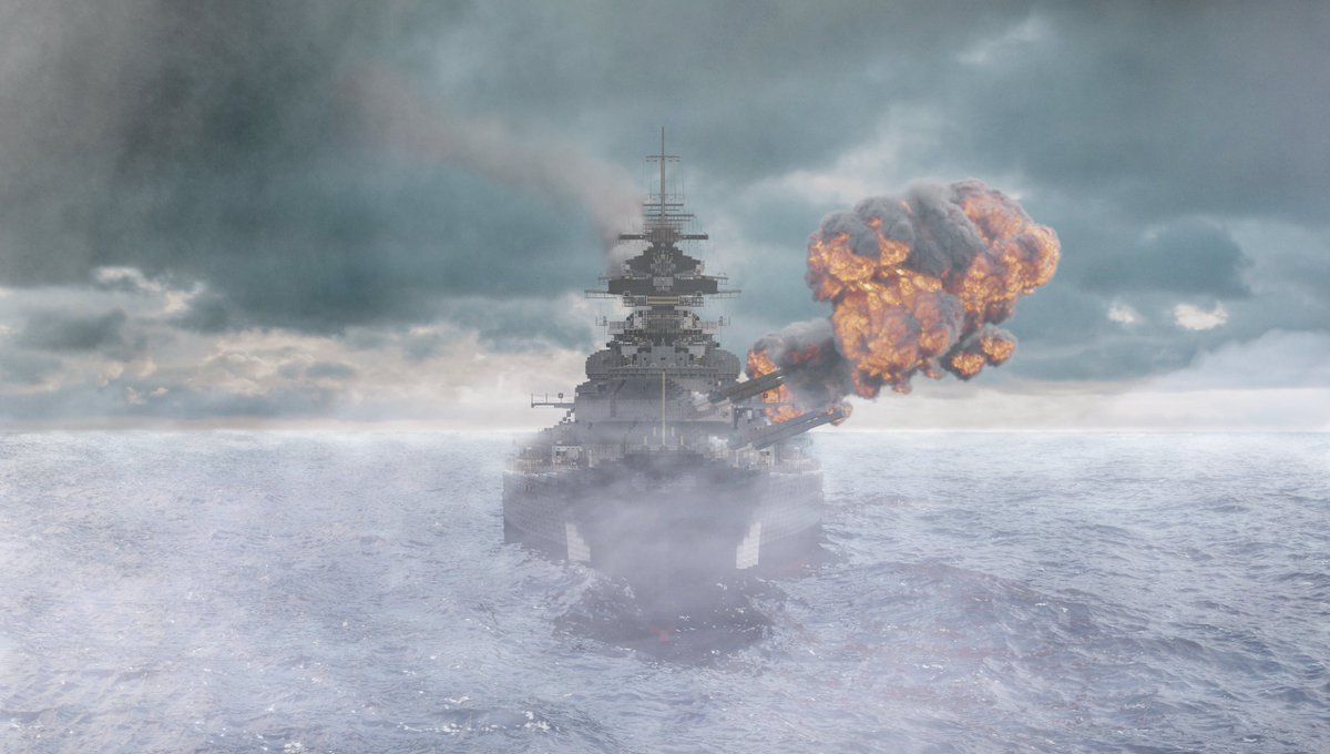 haddock_l8's tweet photo. DKM Bismarck vs HMS Hood renders i did a while ago! 
Thanks to @seaspary1 for the Hood and to @Hidde for his custom cruiser which i used as Prinz Eugen! 
#WW2 #Minecraft #minecraft建築コミュ #Minecraftbuilds #minecraftship #marine #Blender3d #Blender3d #BlenderUnity初心者集会 https://t.co/YmvjnpPqgY