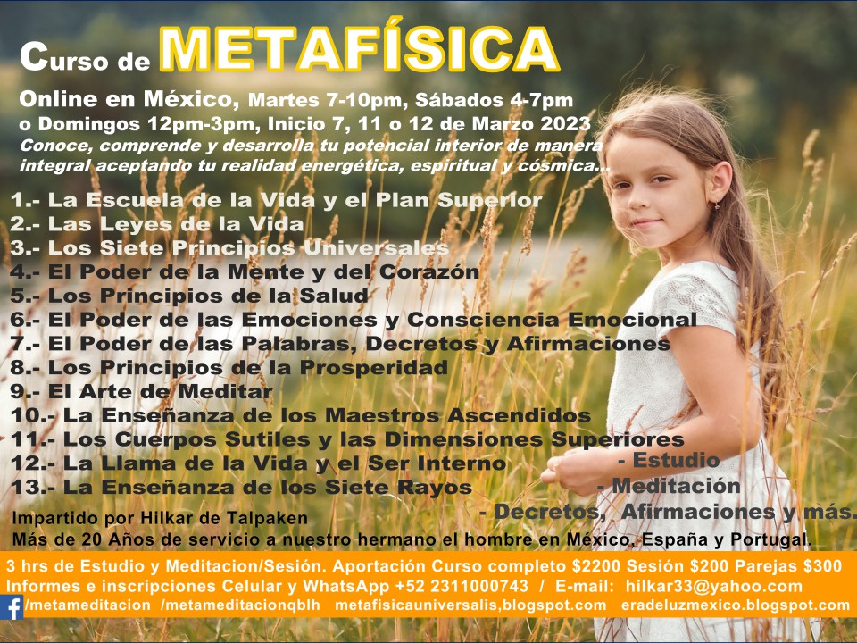 HilkarKabil's tweet photo. CURSO DE METAFÍSICA ONLINE EN MÉXICO, por zoom, 13 Sesiones de 3hrs de estudio y práctica; Martes 7-10pm, Sábados 4-7pm o Domingos 12pm a 3pm, iniciamos 7, 11 y 12/Marzo 2023  https://t.co/paxkh22gqe WhatsApp +52 231 100 0743 / hilkar33@yahoo.com ¡La Presencia de Dios los Guíe! https://t.co/emHtTAMFA7