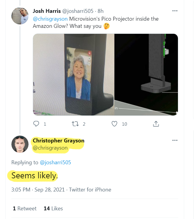 FiatX19Man's tweet photo. @chrisgrayson @SMR_VISION Who is this clown Grayson and why are MVIS pumpers always turning to him to verify their false claims? (OP was attempting to get clown to say that MVIS provides MEMS for IVAS) https://t.co/9oDXo7CiDp