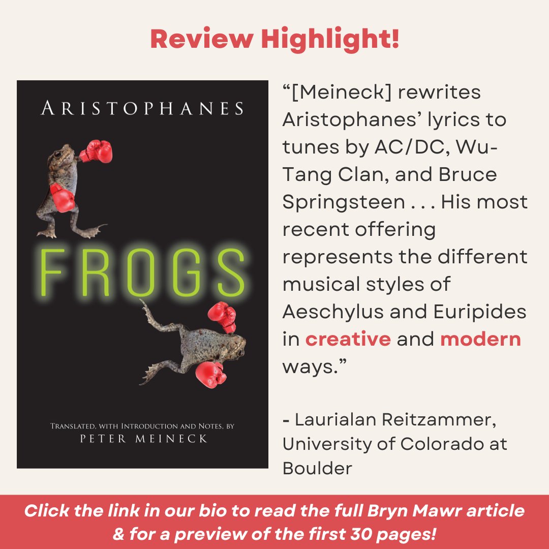 HackettPub's tweet photo. 📚New Review Highlight from Laurialan Reitzammer’s @BMCReview article on Peter Meineck's "Aristophanes: Frogs”
Click here to read the full article: https://t.co/Lvf1Hp2LVe
Click here for a 30-page preview of the book: https://t.co/4rI6lbjcaM https://t.co/4mqoLpfM8m