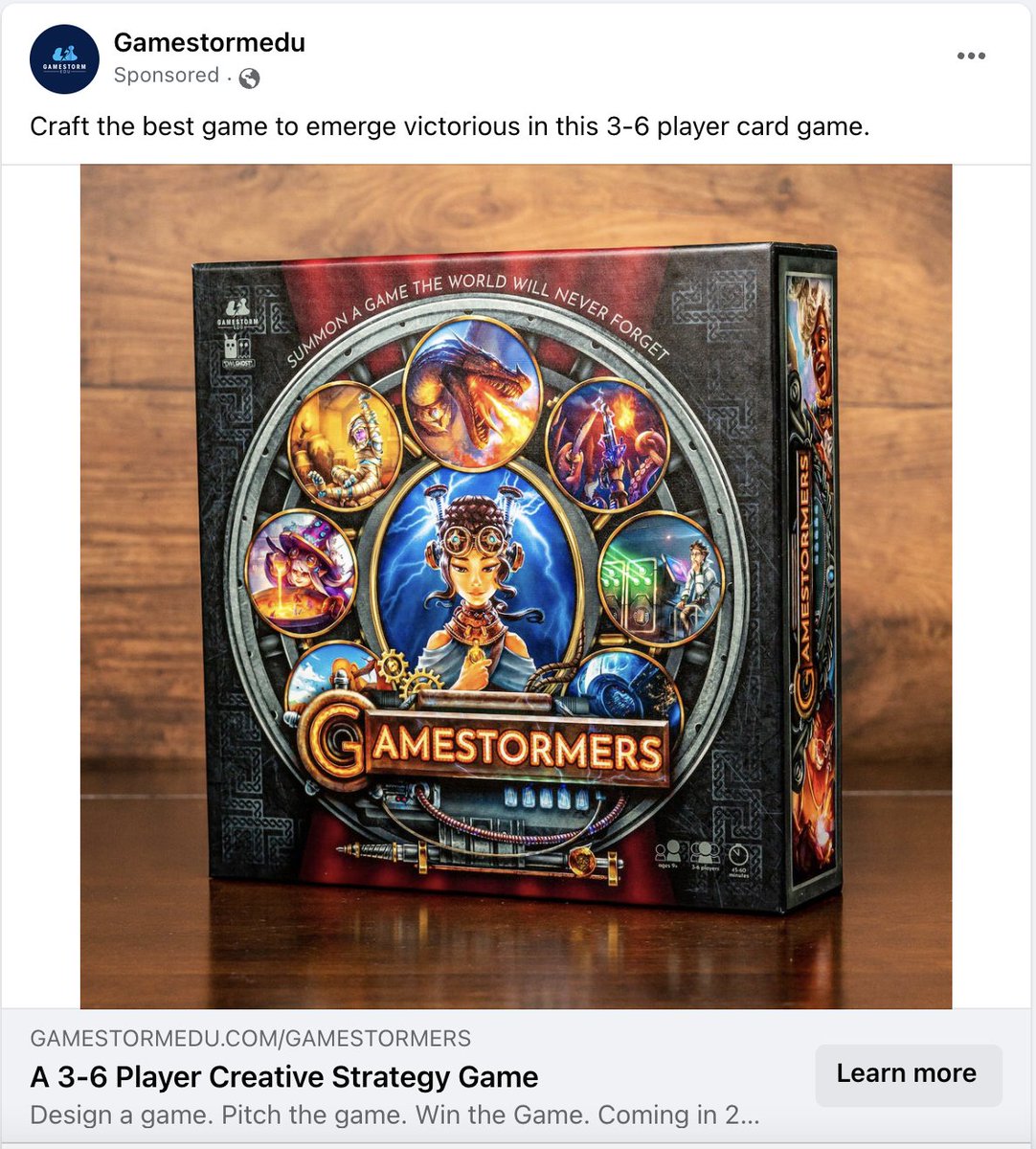 That awkward moment where Facebook targets you with your own ad... looks like our demographic settings are pretty spot-on for who would be interested in Gamestormers!

I'm curious if anyone else in my PLN got our Gamestormers ad, heh. #ISTE23 #Games4ed #emc2learning #ISTELive