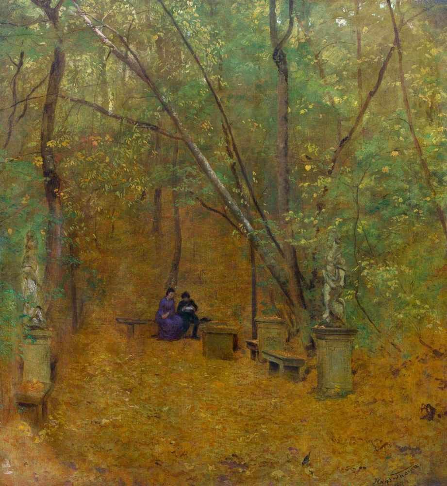 In the Park of Mainberg Castle near Schweinfurt  -   Hans Thomas ,1874. German , 1839 - 1924 Oil on canvas , 80 x 74 cm