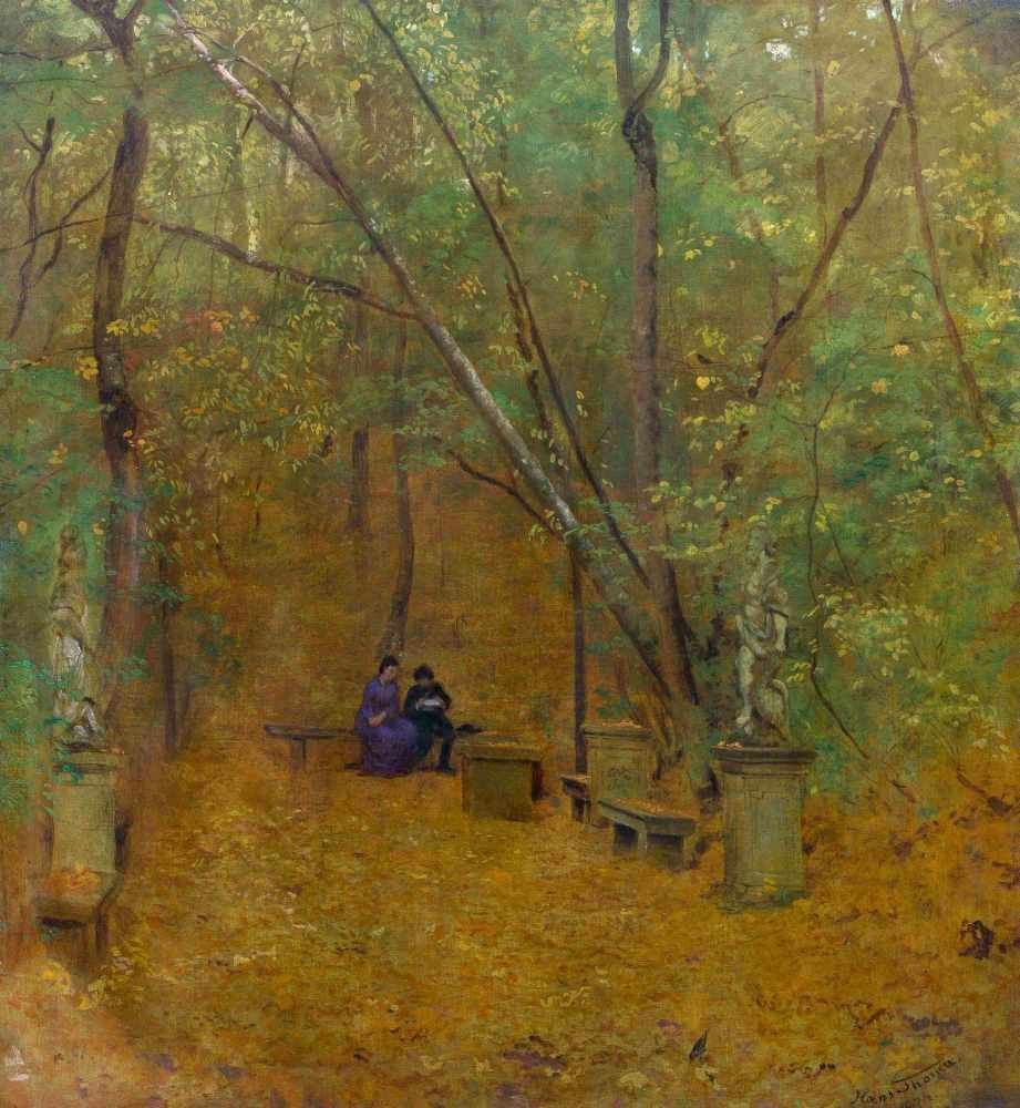 In the Park of Mainberg Castle near Schweinfurt  -   Hans Thomas ,1874.
German , 1839 - 1924
Oil on canvas , 80 x 74 cm