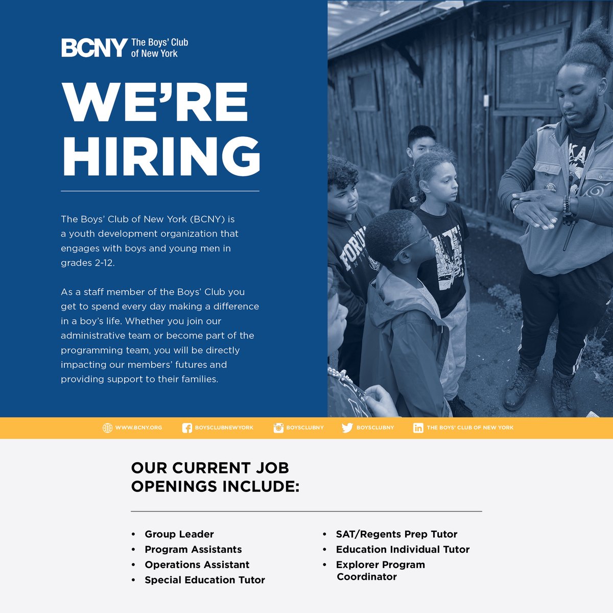 BoysClubNY's tweet image. Join our team this summer at Harriman Base Camp! 

Tap the link down below. 
bcny.org/careers/

#NYCKIDS #BCNY #NYCKIDSEVENTS #NYCKIDSCLASSES #NYCAFTERSCHOOL #BROOKLYNKIDS #MANHATTANKIDS #HARLEMKIDS #EASTHARLEM #QUEENSKIDS #FLUSHINGQUEENS #BRONXKIDS #HUMANSOFNEWYORK