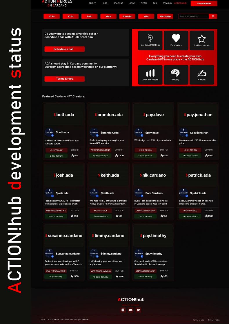 The ACTION!hub, our main product, is a platform what brings together creators.

We just published WP Version 1 in our Discord:
discord.gg/6TFFWceFQn

Whitepaper includes:
- OG rewards
- ACTION!ticket rewards
- Prizes
- Utility
- Discord Roles and more

#Cardano #NFT #NFTs #ADA