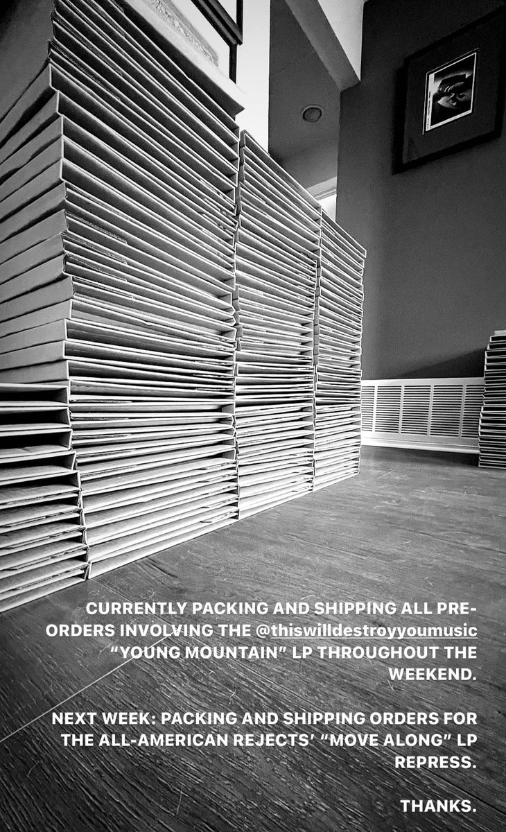 If you’ve got any open orders w/ us, it’s all being packed and shipped. Please note that, between This Will Destroy You and The All-American Rejects represses, order volume is rather extreme and will require patience for everything to be shipped. Thank you.