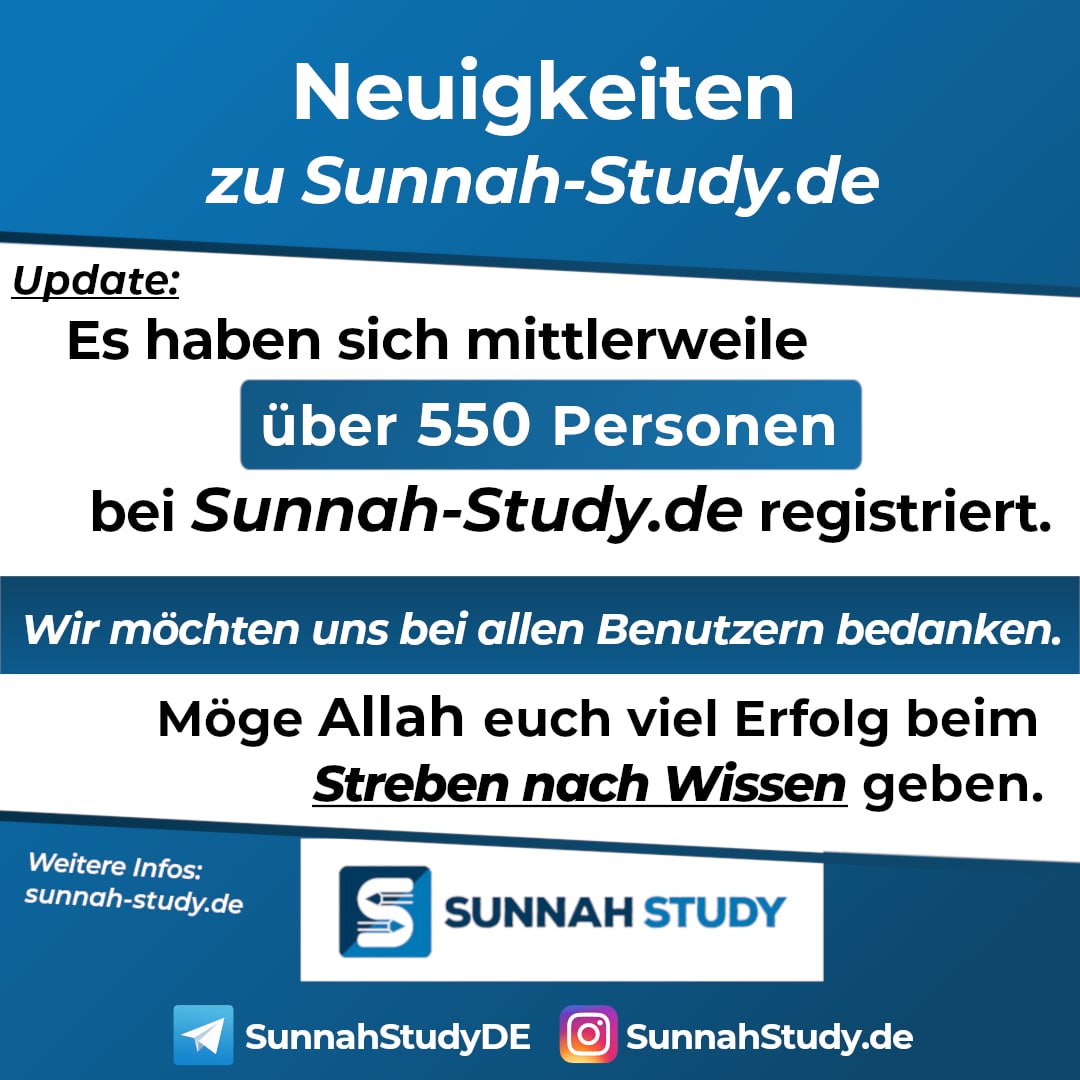 SunnahStudyDE's tweet photo. 🆕 Update zu Sunnah Study
Es haben sich mittlerweile über 550 Personen bei https://t.co/3gx7VTbg2q registriert.
Wir möchten uns bei allen Benutzern bedanken. Möge Allah euch viel Erfolg beim Streben nach Wissen geben.
https://t.co/S3O7JMc02p
#SunnahStudy #Unterrichte #Durus https://t.co/M6Dqf4siE8