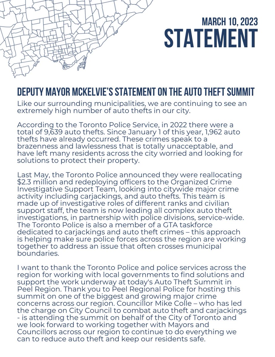 Like our surrounding municipalities, we are continuing to see an unacceptable high number of auto thefts in our city.

Please read my full statement below.