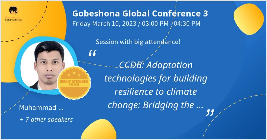 It is my pleasure to share with you that I presented my study on the effectiveness of agricultural adaptation strategies in the coastal region of Bangladesh at Gobeshona Global Conference 3! It was a great experience sharing on such a big platform. #GGC3 #ICCCAD #IUB #CCDB