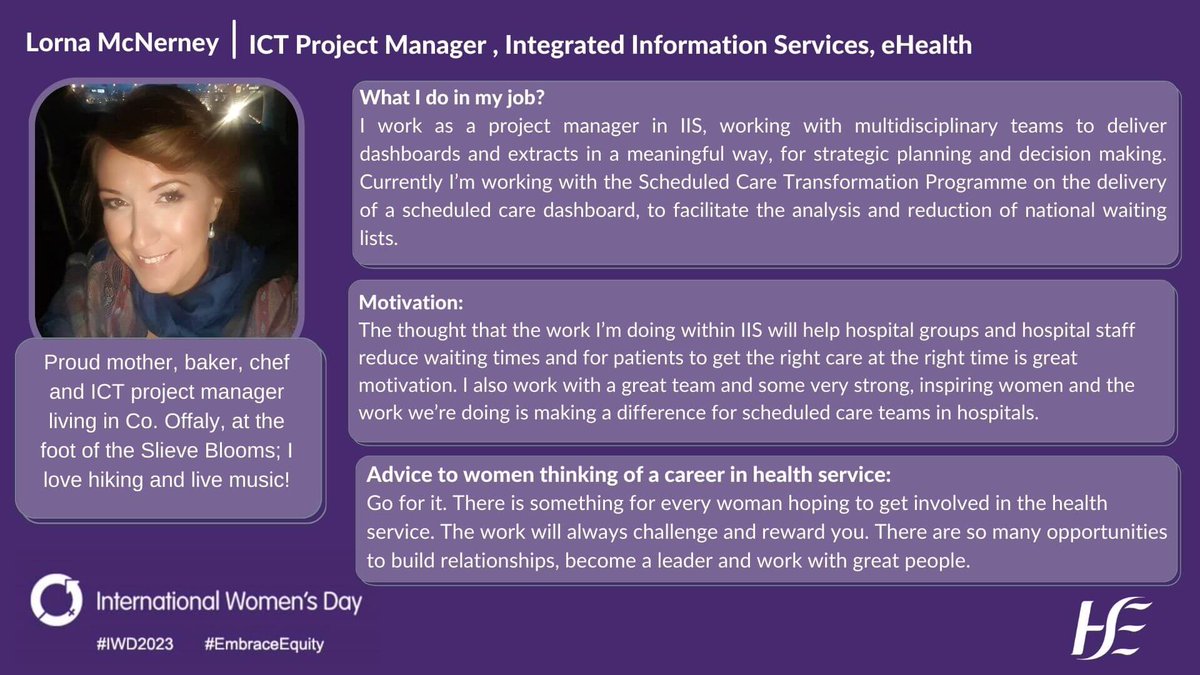 Celebrating #IWD2023 Lorna McNerney 'The thought that the work I’m doing within IIS will help hospital groups and hospital staff reduce waiting times and for patients to get the right care is great motivation' #IWD2023 ambassadors here pulse.ly/4qkuatmm8y @Mark_Bagnell