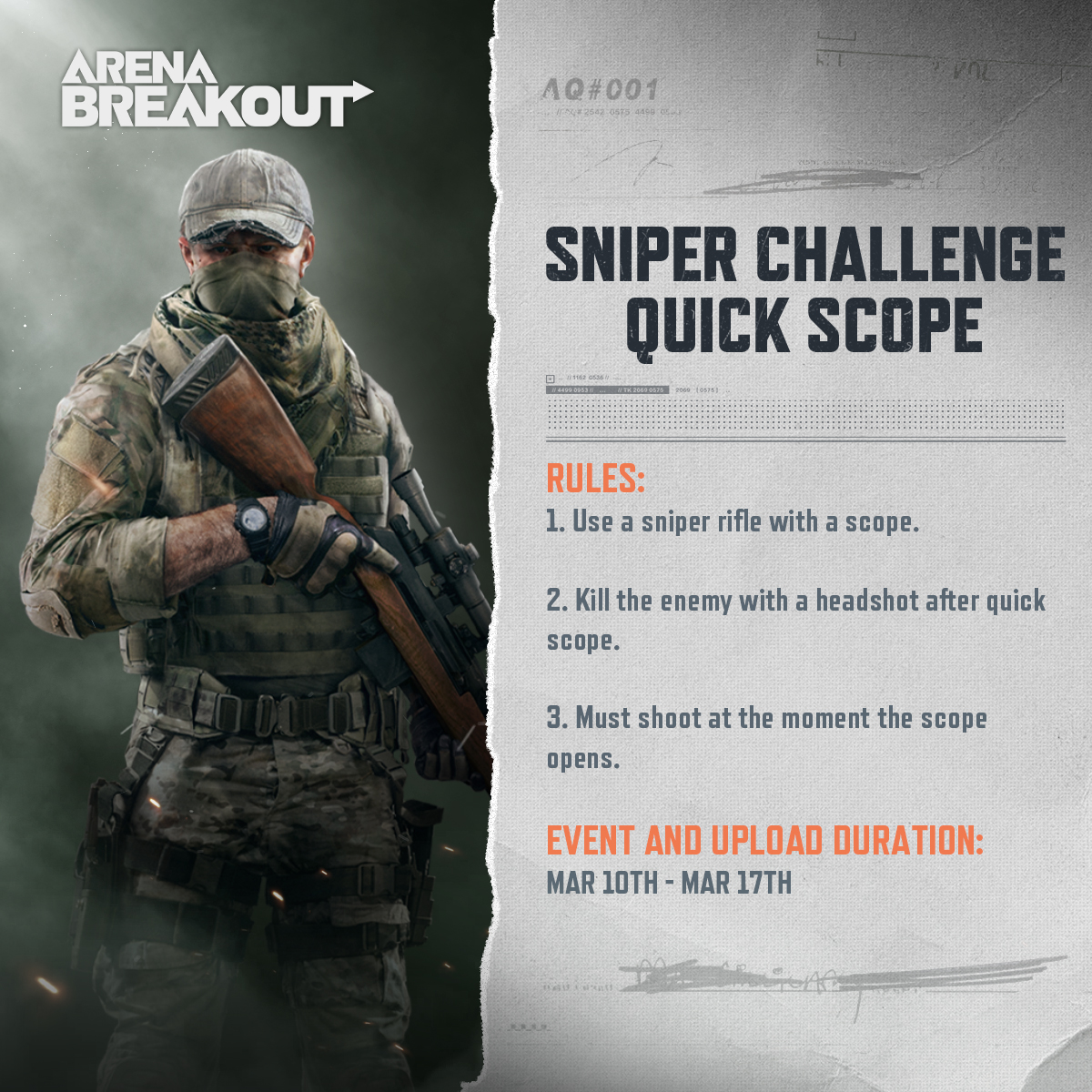 Arena__Breakout's tweet photo. The #Sniperchallenge is on the way!
Make a short video of your kill and post it on TikTok or YouTube Shorts to collect likes.
The top 10 people with the most likes will win a GooglePlay Gift Card worth $10. (US, Mexico, Brazil).
👉Submit your video here: https://t.co/HTprDpeb2I https://t.co/Eb62eRs5L1