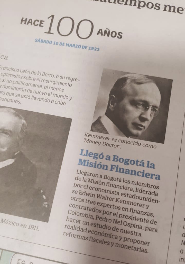 jaime_bonet's tweet photo. De acuerdo con @ELTIEMPO, hace 100 años llegó a Bogotá la misión financiera liderada por el economista Edwin Kemmerer que propuso, entre otras reformas, la creación del @BancoRepublica https://t.co/rSI1sJ36Dz
