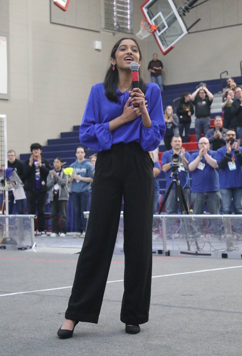 FRC862's tweet photo. Welcome to Lansing, everyone! We are proud to share that one of our team members, Vasudha M., sang the National Anthem during opening ceremonies today! 🇺🇸 Great work, Vasu 🫶⚡️
#AAAAA #firstforward #frc862 #omgrobots #ChargedUp #week2 https://t.co/iJsdKKzzuR