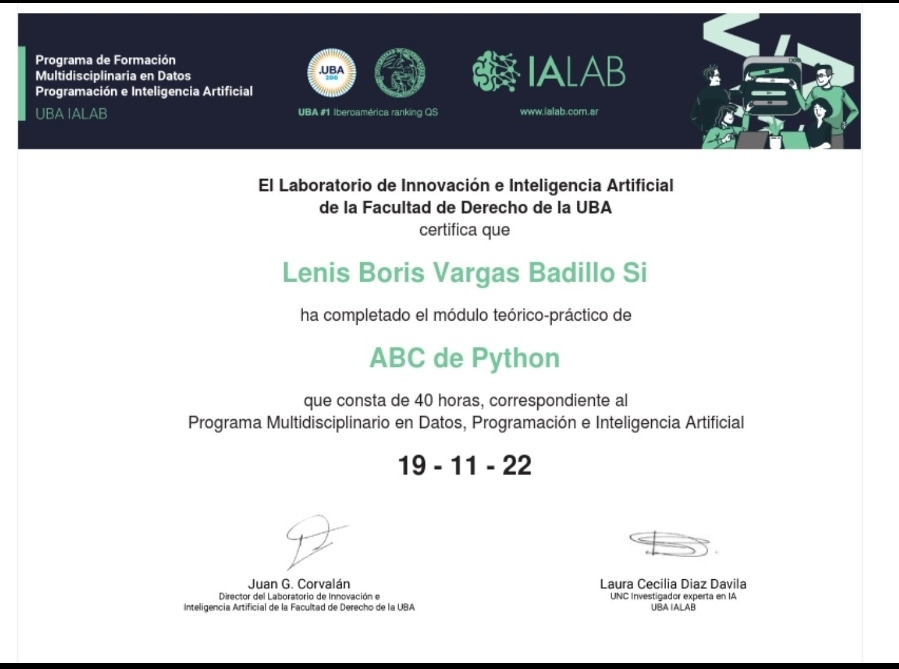BadilloLenis's tweet photo. La única forma de entender bien el #derecho aplicado a las #nuevastecnologías es estudiandolas, agradezco a #UBAIALAB por la oportunidad. Misión cumplida. https://t.co/VsJ5Pnug0k