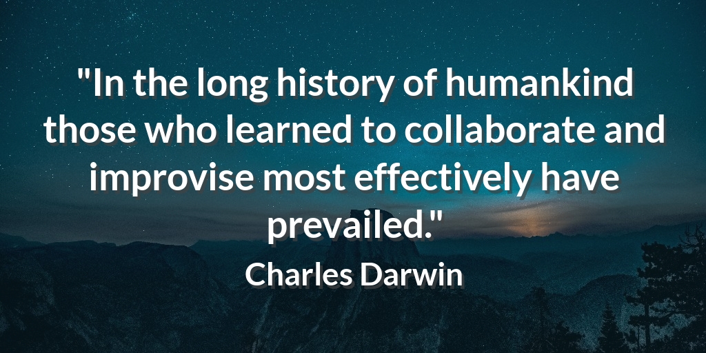 whitetopceo's tweet photo. "In the long history of humankind those who learned to collaborate and improvise most effectively have prevailed." Charles Darwin #wisdom https://t.co/x34HqpvZDr