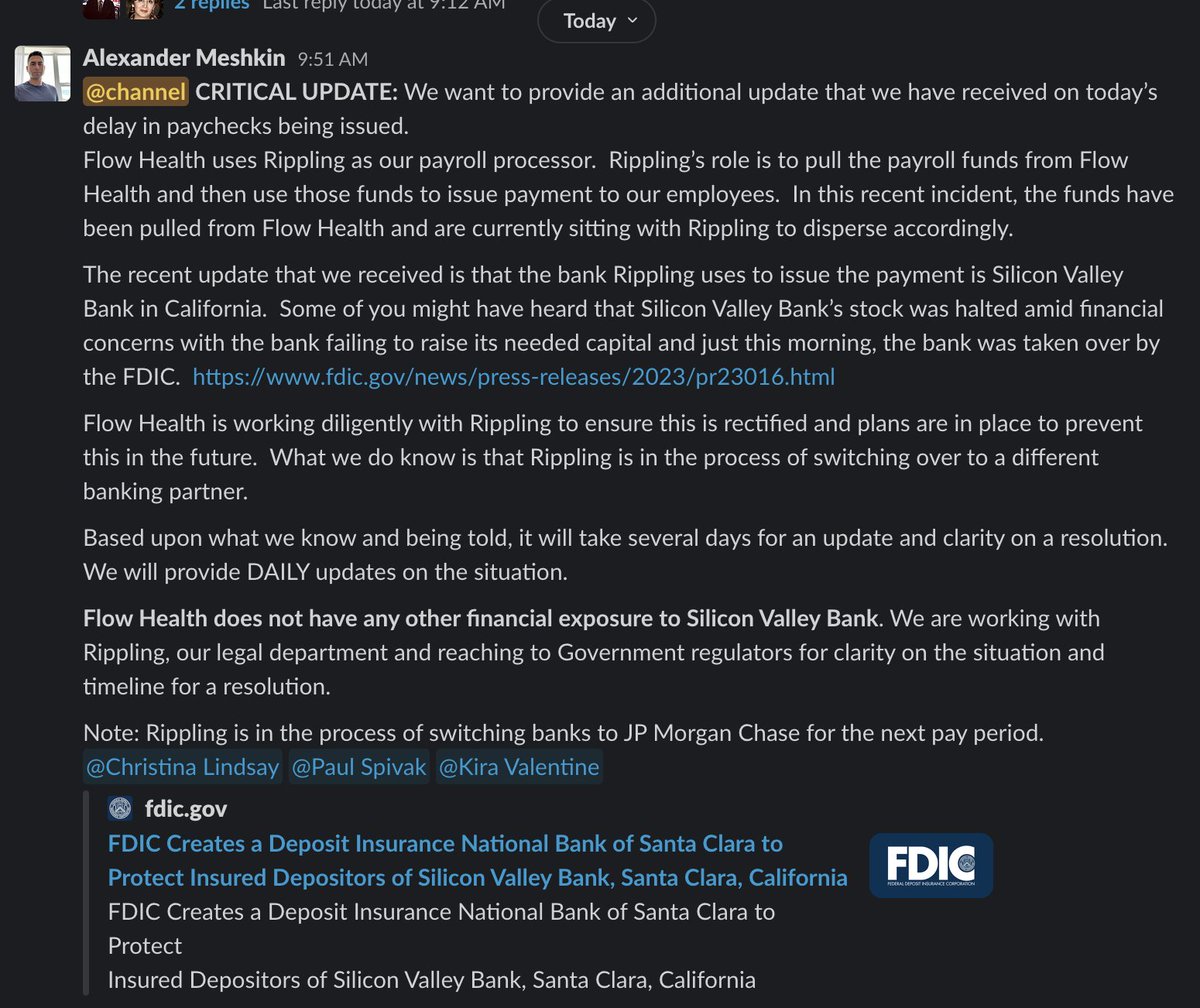 My post to our employees. This is dumpster fire. From regulators to SV investors doing nothing to bailout their companies from breaching contracts.