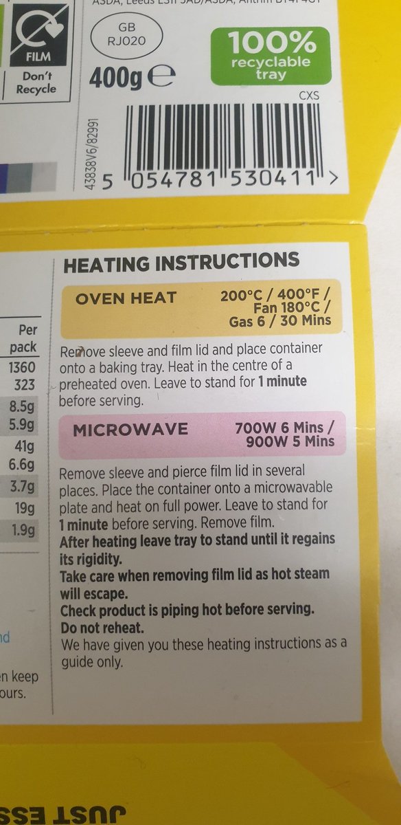 algowans's tweet photo. @asda 
Can you confirm these are the correct microwave instructions as frozen fish in 5 mins is still frozen! Binned meal. https://t.co/KUHfJd45vF