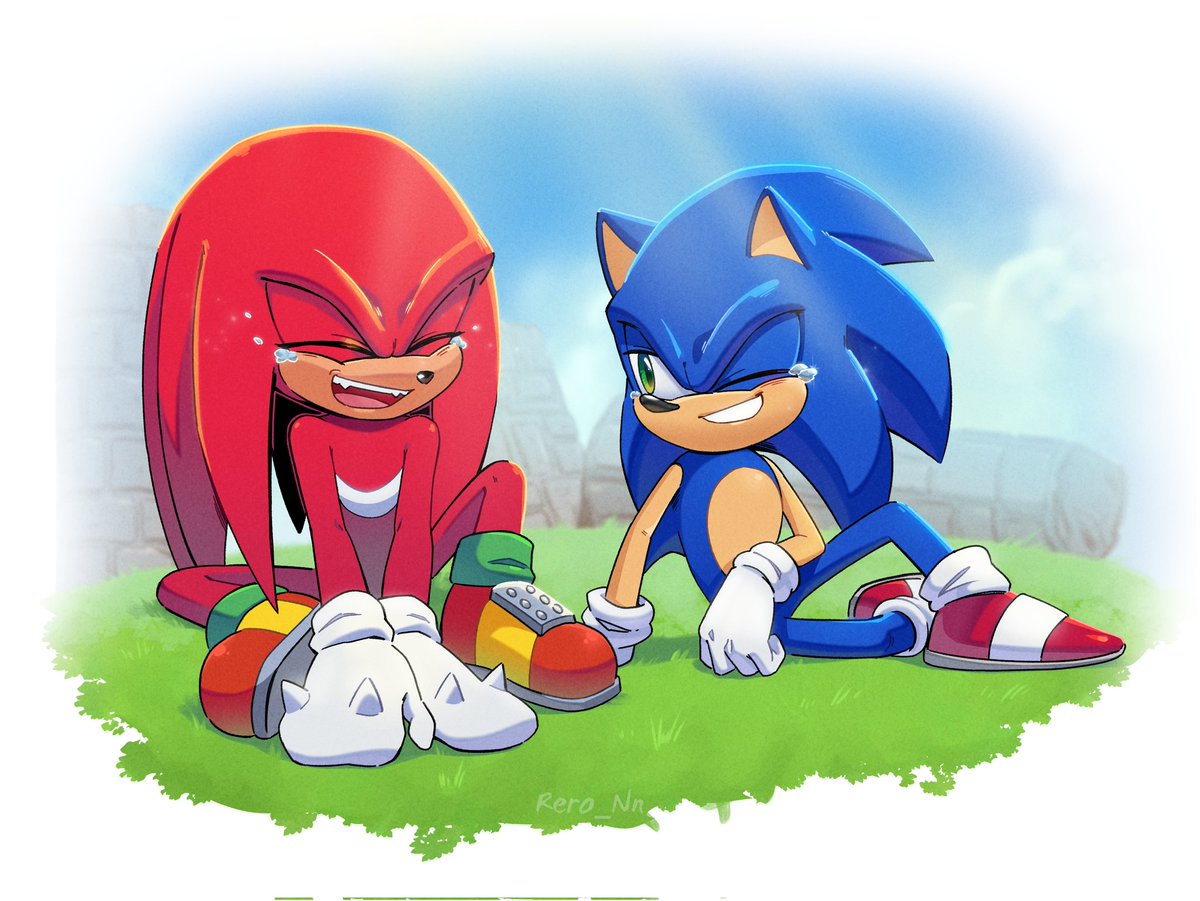 sonic the hedgehog multiple boys 2boys gloves male focus smile white gloves grass  illustration images