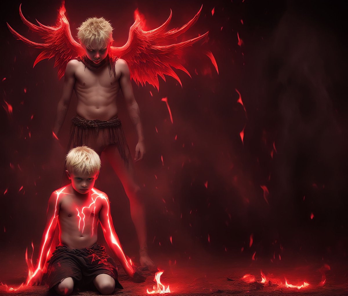 SkyKid's tweet photo. A.I. art!  What would you do if you found out that a boy you know has turned into a demon?
Answers:
1.  Run away as fast as possible!
2.  Try to help him return to his human form.
3.  Embrace him and become his demon friend.
4.  Call the exorcist ASAP!
 #DemonBoy #WhatWouldYouDo https://t.co/ovMhdP8FGu