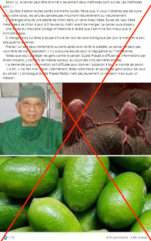 AfpFactuel's tweet photo. Boire des pépins de citron "dans un verre d'eau tiède" et consommation quotidienne de "trois cuillères à soupe d'huile de noix de coco biologique" pour guérir les cancers ? 

Du charlatanisme (mais partagé par près de 7.000 personnes).

En détails ➡️ https://t.co/kMwQIOil8g #AFP https://t.co/tbbs0wt551