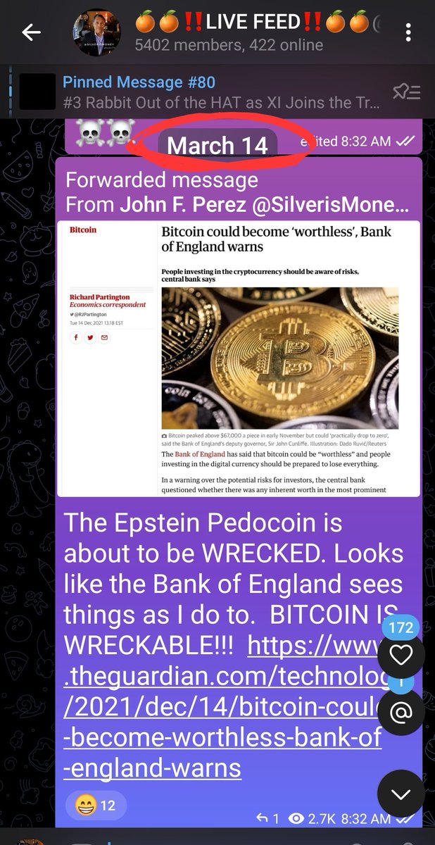 ComstockRoyalty's tweet photo. #McAfee Was Right.
#Bitcoin to ZERO.
Perez was Right #SilverPsyop & #CryptoConspiracy came true.
#SilverisMoney & #BombsMoveMarkets https://t.co/vCbKGOK9jr