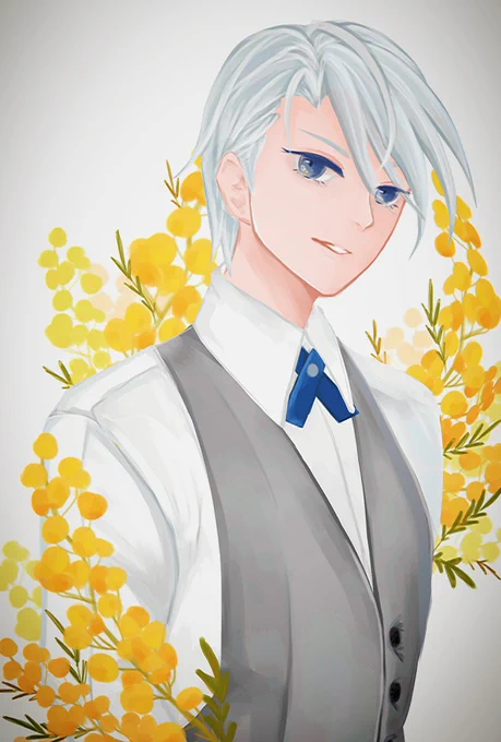 そういや前に長義くん描いてたのとても気に食わなくて描き直しました。お花は最近よく見かけるミモザのお花ですとてもいい香りで大好きなお花 