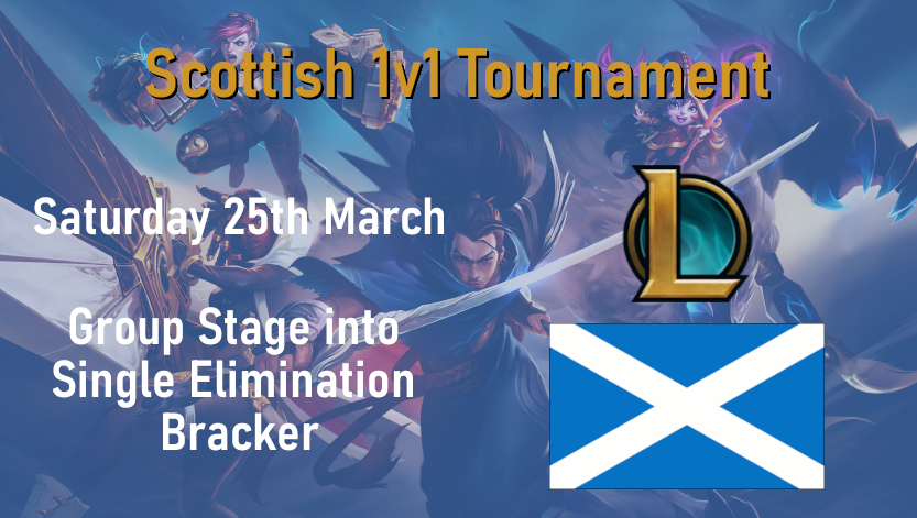 Another Banger Scottish 1v1 Tournament
📢  Scottish 1v1 Tournament 📢 

🗓️ Saturday 25th March at 7pm

Group stage into Fearless Single Elimination bracket
Sign up in our discord link below:
discord.gg/FyXD4mY9YT