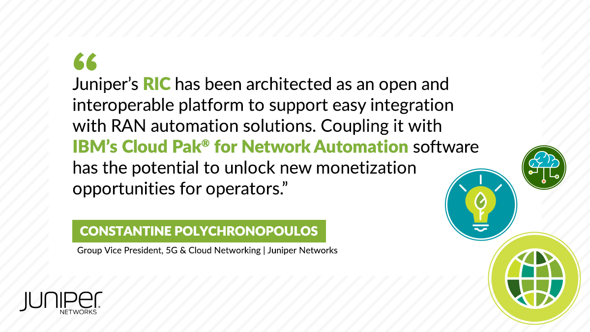 TechDataUKIBMSW's tweet image. Juniper & #IBM are joining forces to bring intelligent #automation to radio network solutions and deliver a unified RAN management platform. Read more about their continued collaboration now: tdas.so/F646FB