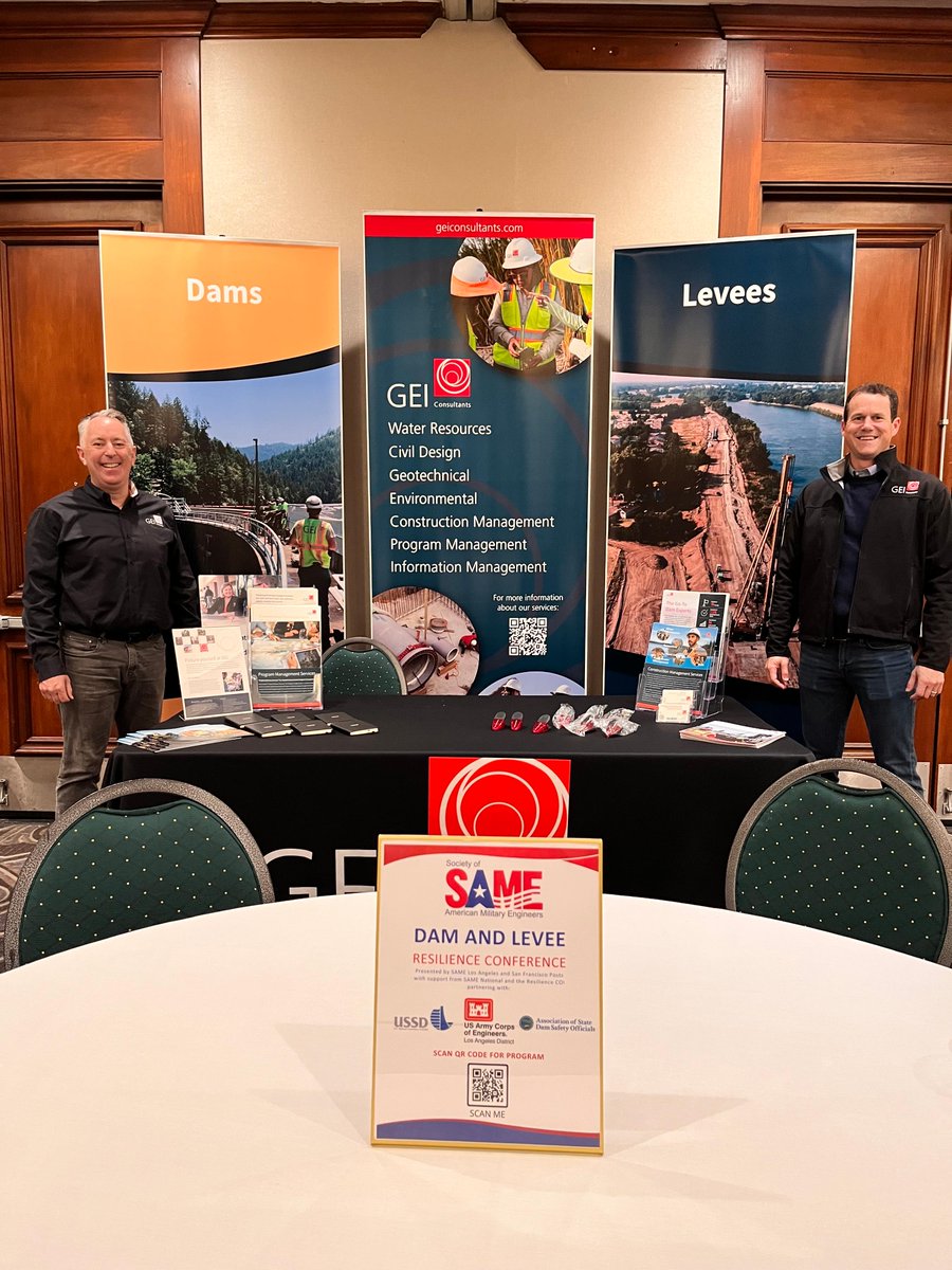 GEIConsultants's tweet image. #TeamGEI enjoyed attending the Dam and Levee Resilience Conference. Thank you to the #SAME L.A. and S.F. posts for presenting such a collaborative event. We look forward to the @USS_Dams conference in April.

ussdams.wildapricot.org/event-4807896

#aginginfrastructure #publicsafety