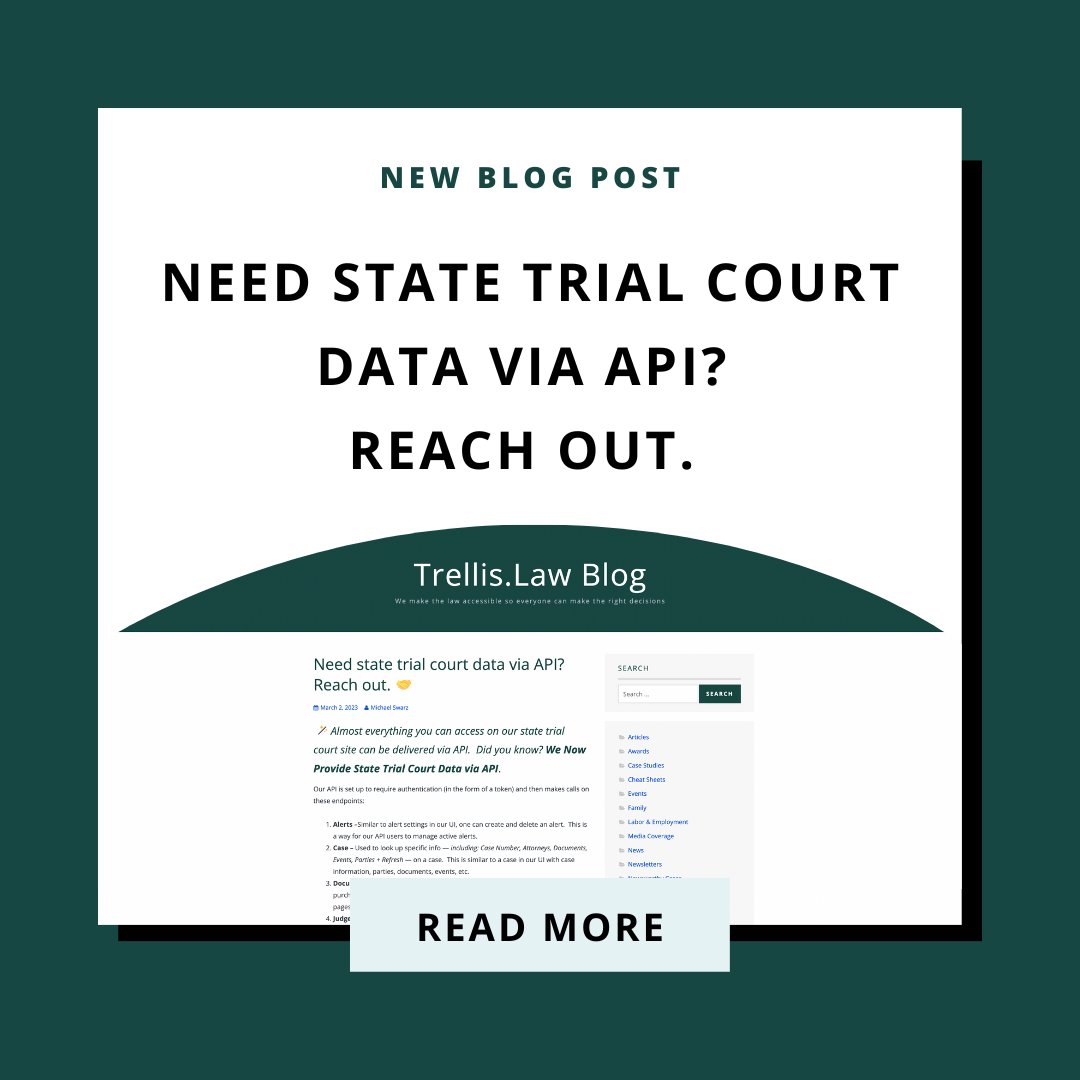 trellis_law's tweet image. Almost everything you can access on our state trial court site can be delivered via #API
Did you know? We Now Provide State Trial Court Data via AP I😎

Learn more about what our API can offer your business by visiting: bit.ly/3kZaT8R
#legalapi #api #lawyering #legaltech