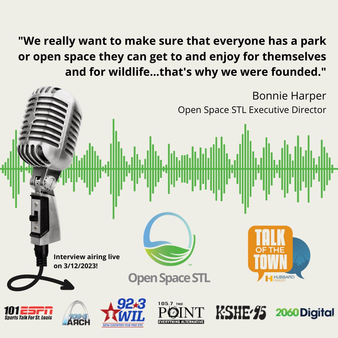 OpenSpaceSTL's tweet image. Tune in this Sunday, March 12th, to hear Open Space STL Executive Director Bonnie Harper speak on &apos;Talk of the Town&apos;!🔊🌱 Listen here:
talkofthetown.hubbardradiostl.com
---
#openspacestl #talkofthetown #osstl #nonprofit #stl #stlouis #stlradio #radioshow #conservation