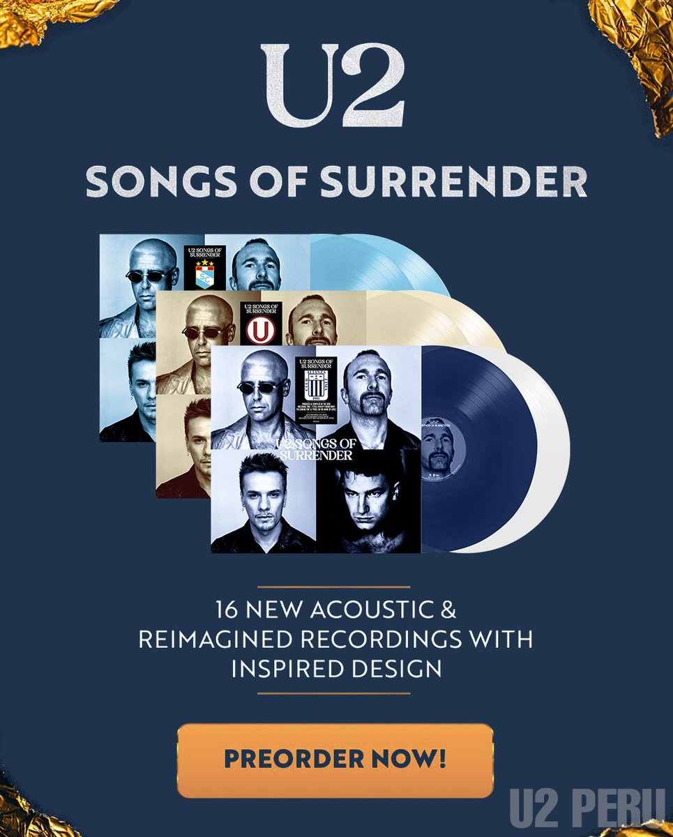u2peru's tweet photo. NOTICIA DE ÚLTIMO MINUTO!!!
U2, a través de su disquera, decidió lanzar SONGS OF SURRENDER en tres ediciones de vinilo a color exclusivas para el mercado peruano, homenajeando a su vez a los tres clubes de fútbol más populares del país... ⚽
#U2 #U2meme #U2SOS40 #meme #humor https://t.co/CnXaBdP2Zm