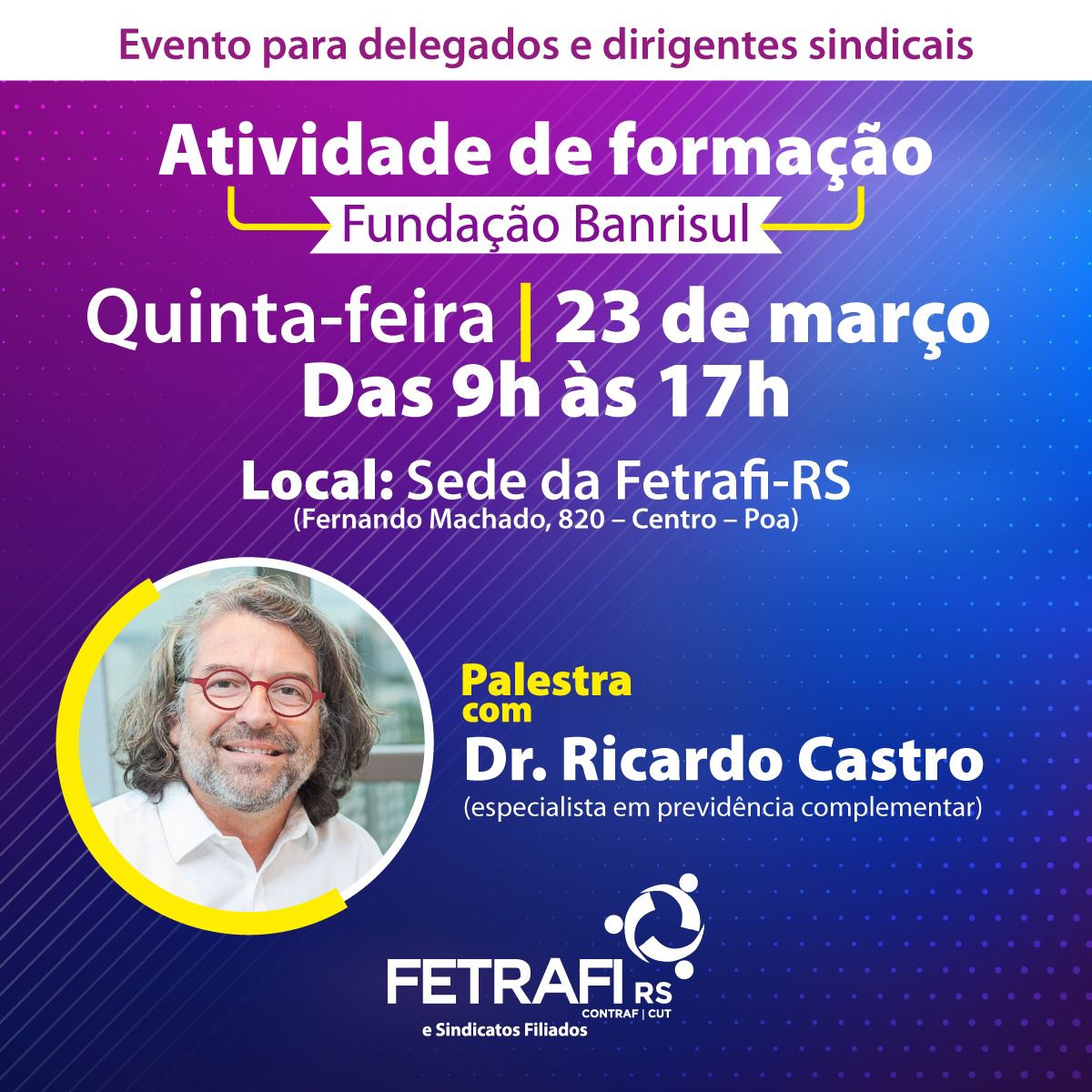fetrafi_rs's tweet photo. ⚠️Atenção, delegados/as do Banrisul e dirigentes sindicais
🔵 Fetrafi-RS realiza atividade de formação sobre a Fundação Banrisul

📲 Saiba mais no Portal Bancários RS
https://t.co/4KeNSM3uio

#Banrisul #FundaçãoBanrisul #DirigenteSindical #Formação https://t.co/RJvZIEXDXJ
