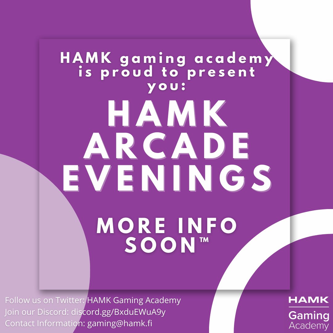 Want to go back to playing video games, but don't have anyone to play with? Well not to worry! HAMK Gaming Academy has you covered! We present you-HAMK ARCADE EVENINGS! A perfect event to find new friends with similar interests! 

More details about the HAMK arcade evenings soon!