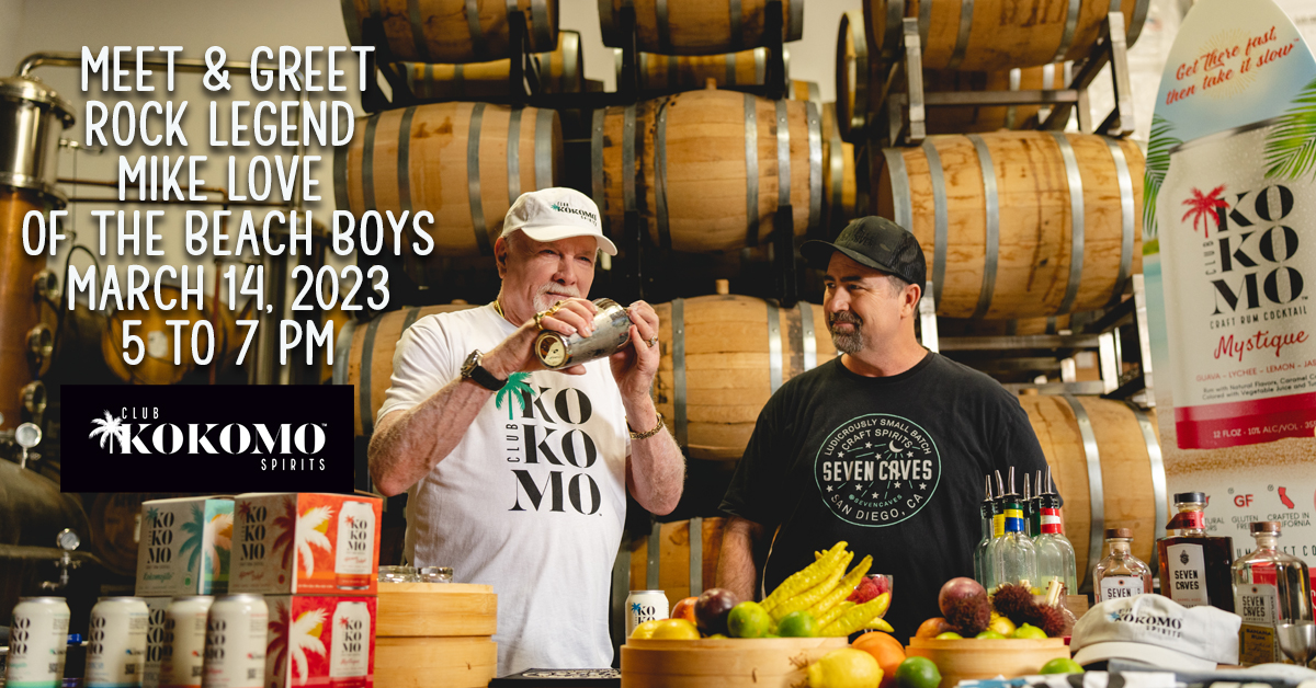 Hey everyone, I am looking forward to jump starting my birthday celebration  Tuesday, March 14th from 5 to 7 pm at <a href="/TotalWine/">Total Wine & More</a> in Encinitas, CA!  I Look forward to seeing you there as we debut our extended <a href="/TheClubKokomo/">Club Kokomo Spirits</a> offerings. 

Cheers, 
Mike Love