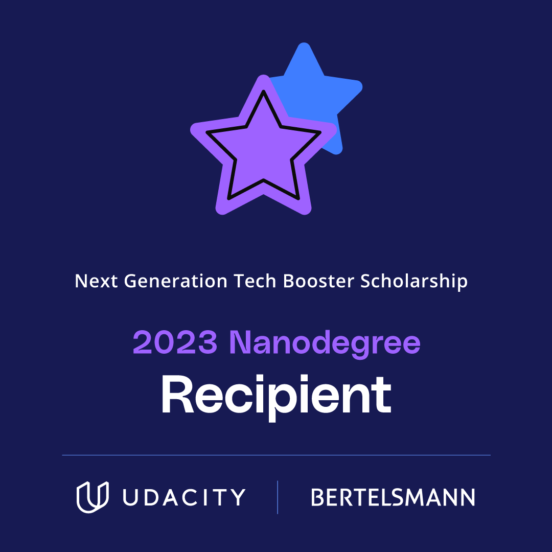 _amarranjan's tweet photo. We're pleased that we have been awarded this scholarship for the Bertelsmann Next Generation Tech Booster Scholarship Program is a wonderful opportunity for me to advance my technological knowledge and abilities. 
#NextGenerationTechBooster #Udacity https://t.co/Z23zQErSsX