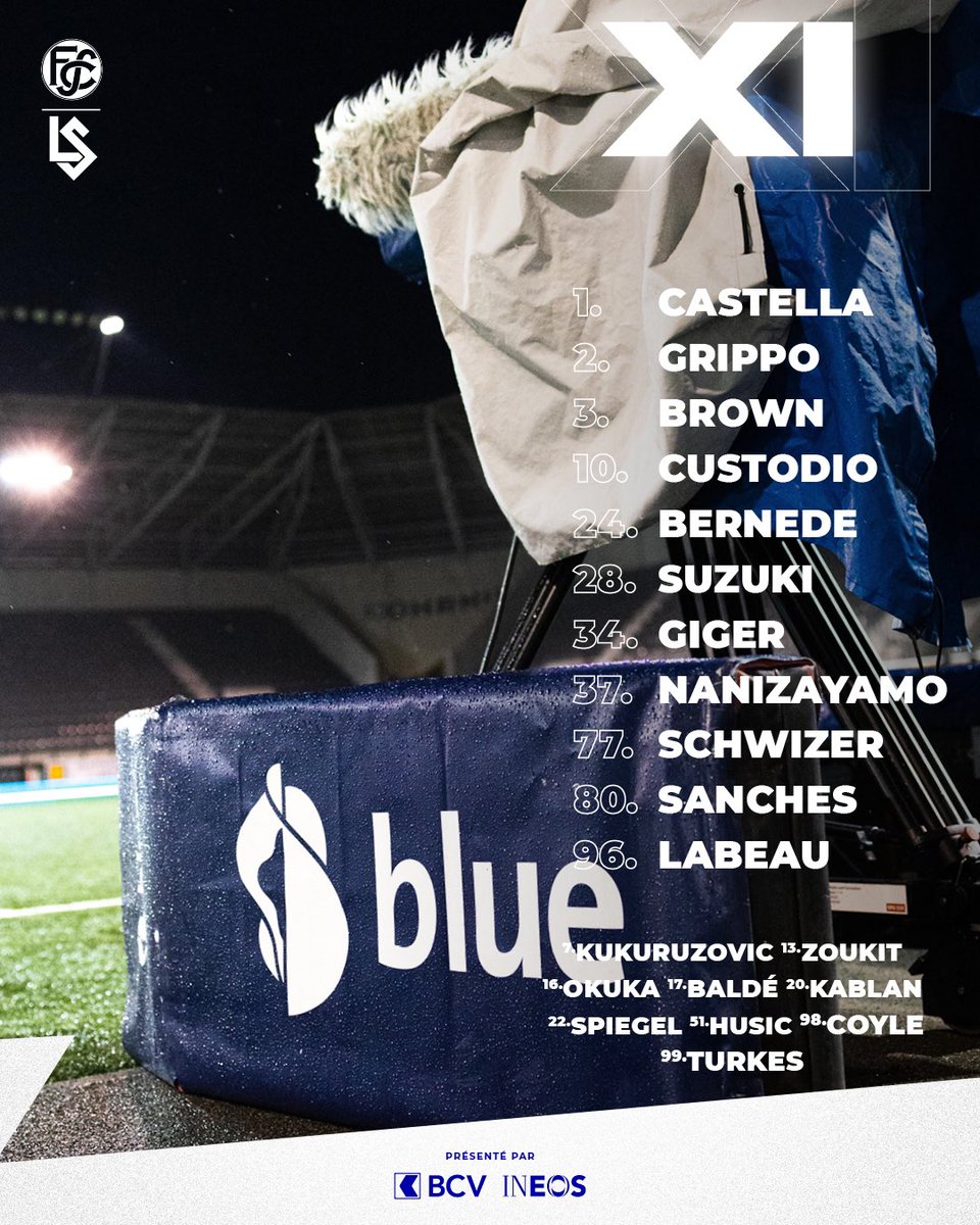 lausanne_sport's tweet photo. 𝗟𝗘 𝗫𝗜 𝗗𝗨 𝗟𝗦. 🔵⚪️

Première titularisation de Simone Grippo depuis le 8 octobre dernier face au SLO.

🗣️ 𝘼𝙇𝙇𝙀𝙕 𝙇𝘼𝙐𝙎𝘼𝙉𝙉𝙀 !

#allezlausanne #fcsls #lausannesport #lausanne #lausannelasportive https://t.co/GTrJzE1Q7j